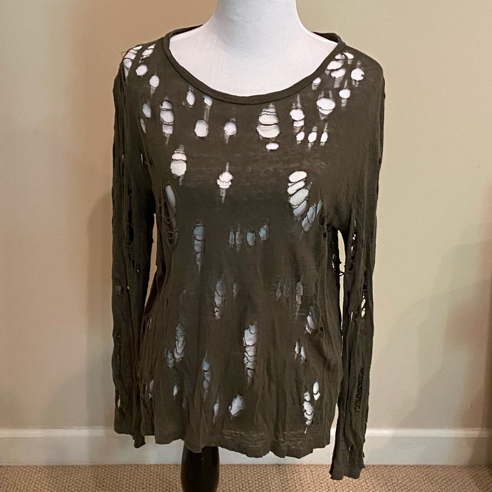 Iro Olive green destroyed linen sweater